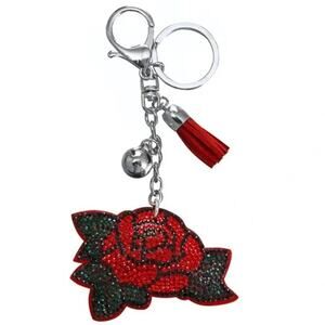 Rhinestone red rose Keyring